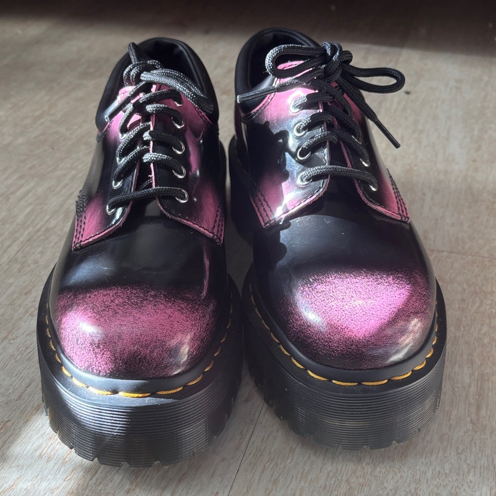 Dr. Martens Black and Pink Platform Loafers